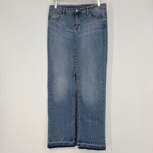 Bisou Bisou Denim Maxi Skirt 8 Minimalist Raw Hem Pencil Y2K Preppy Boho Classic